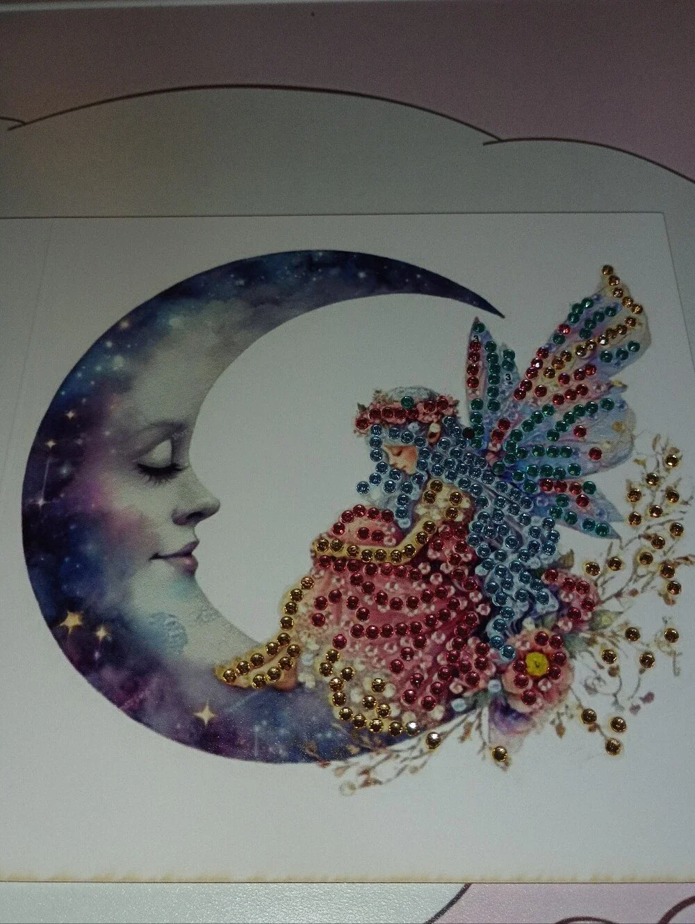 Moon & Fairy Rhinestone Card - Handmade